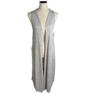 LuLaRoe Joy Duster Vest Womens Small Silver Metallic Knit Open Front Longline
